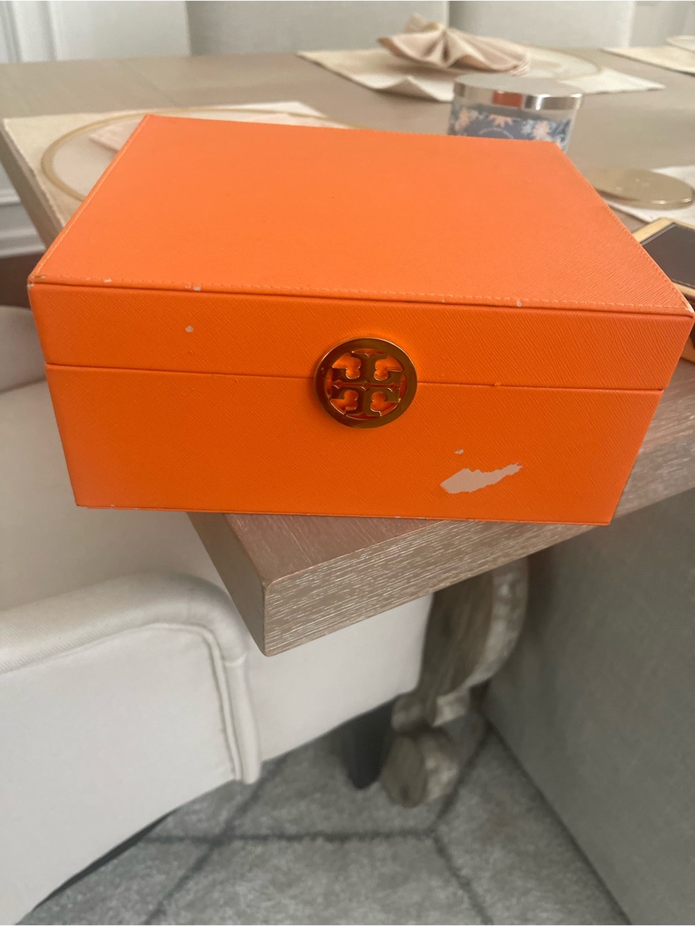 Tory Burch Limited Edition Bright Orange Jewelry Box with Gold Logo